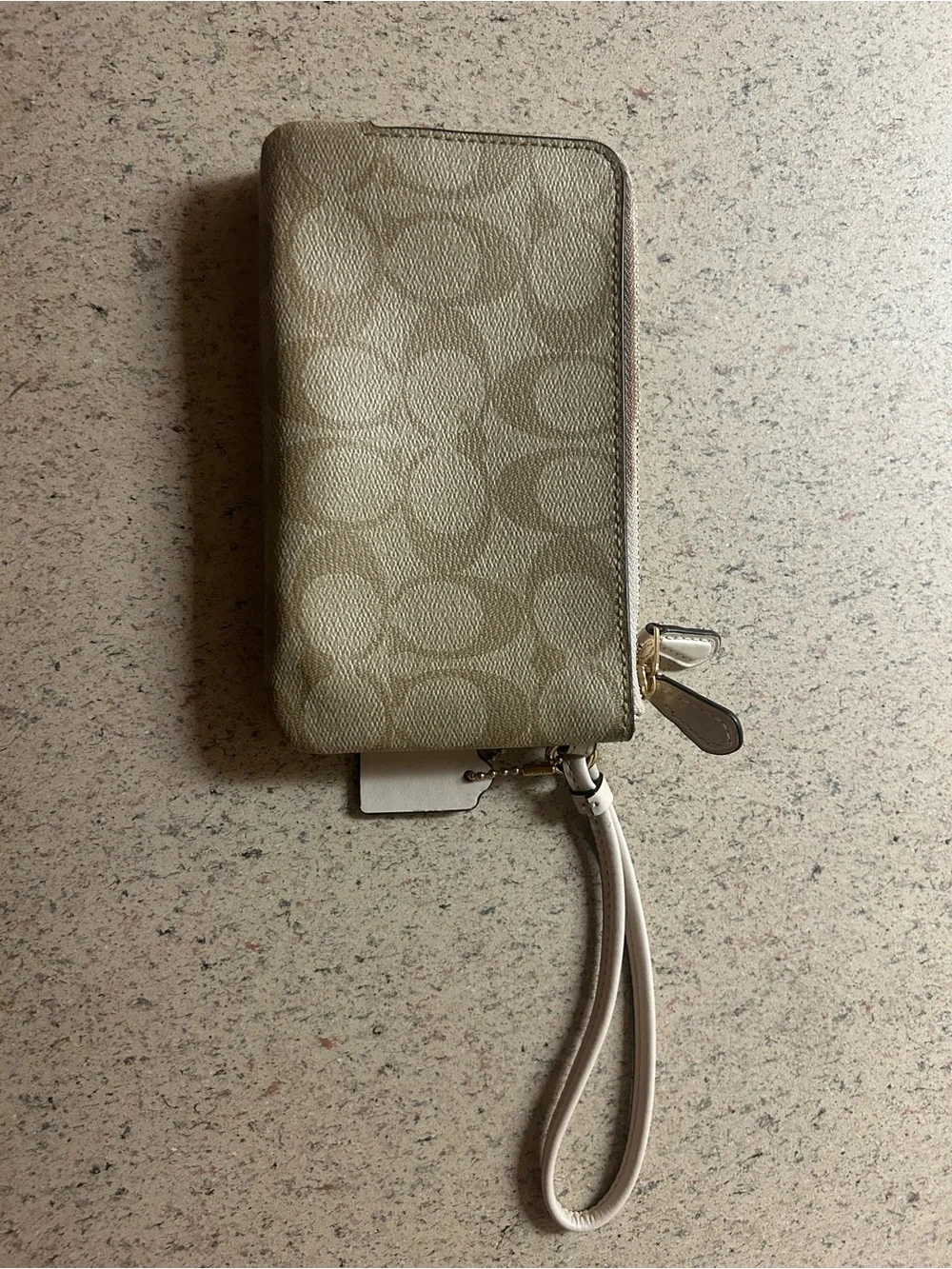 Coach Beige/Chalk Signature Wristlet with Gold Hardware